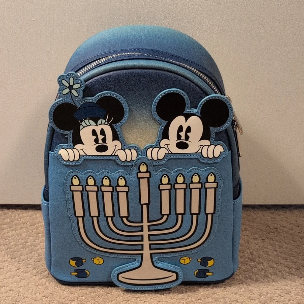 Loungefly Disney Parks Mickey And Minnie Light Up Hanukkah Mini Backpack & Ears